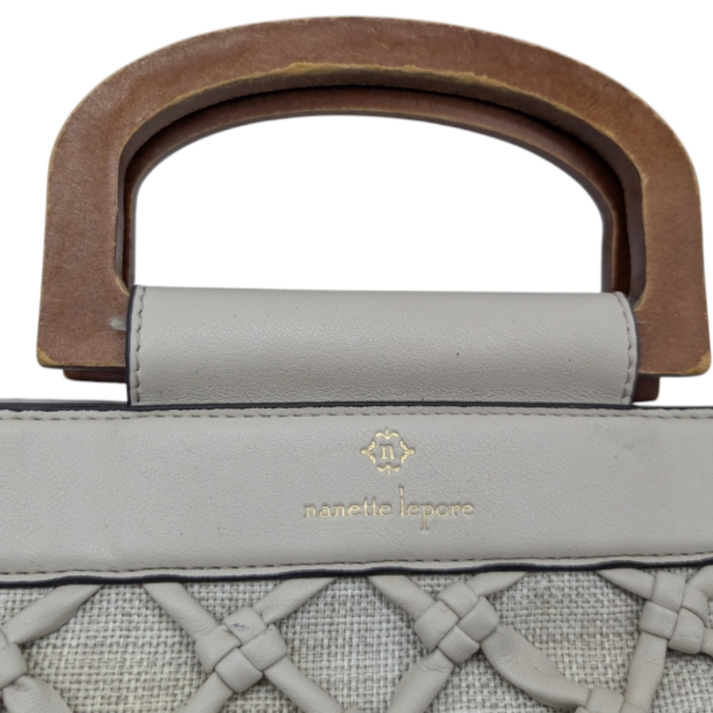 Nanette Lepore Cream and Brown Quilted Tote with Wooden Handle - Picture 3 of 13